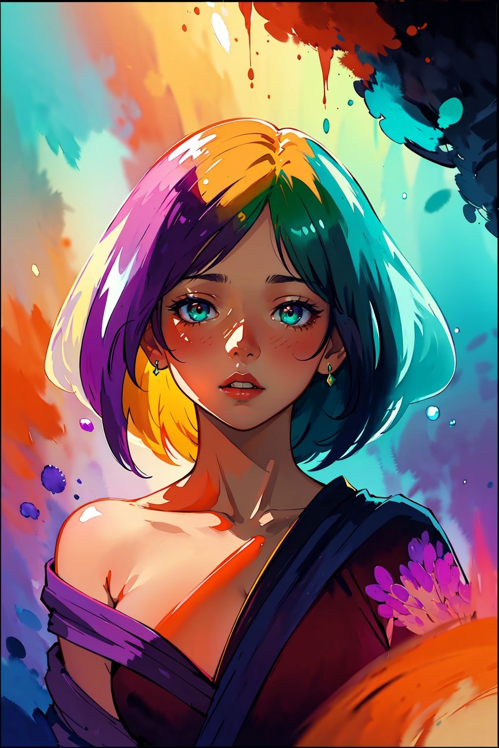 1 woman, crystals rays of lights refraction surreal orange and purple Alberto Seveso (masterpiece, photorealistic) (best quality) (dramatic lighting ) (sharp focus),exposure blend, medium shot, bokeh, (hdr:1.4), high contrast, (cinematic, teal and orange:0.85), (muted colors, dim colors, soothing tones:1.3), low saturation,(watercolor style:1.3)