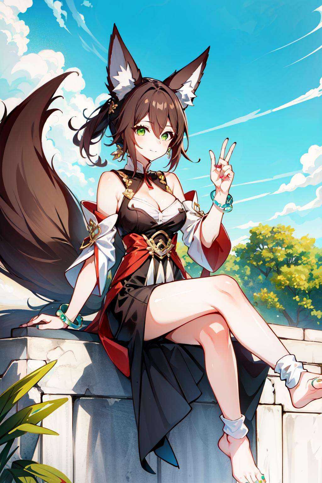 tingyun(hsr),  sitting,  green eyes on Tensor.Art