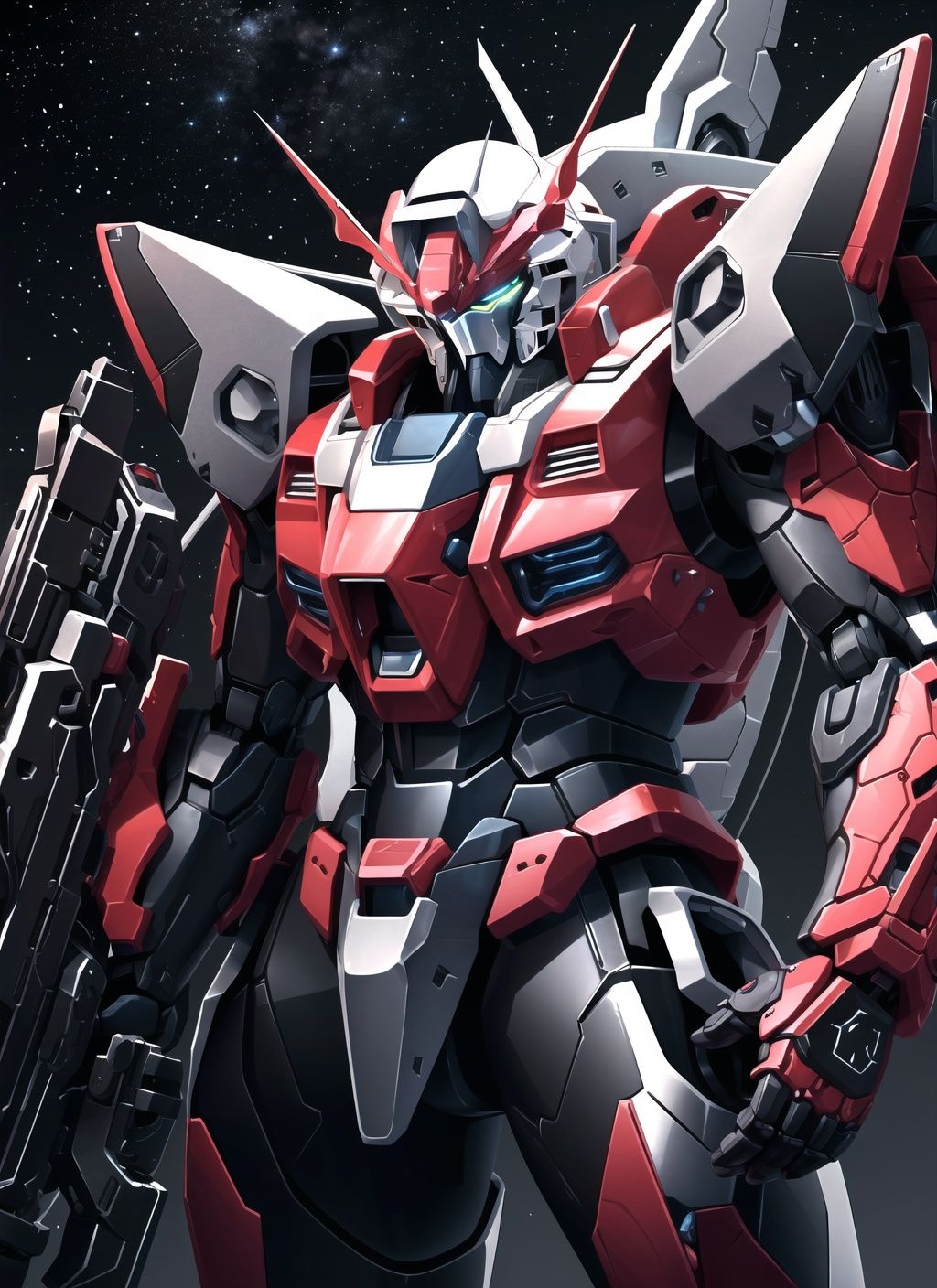 (red and black mecha),  gundam,  holding rifle on Tensor.Art