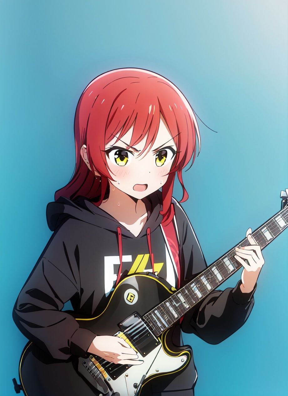 bocchi style,  1girl,  black hoodie on Tensor.Art