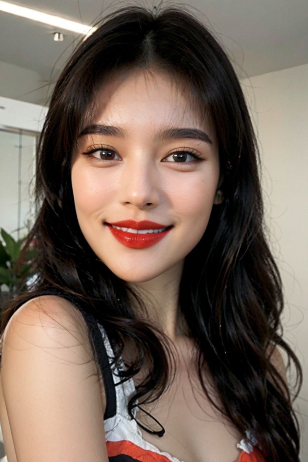 1girl,wasabidang,<lora:wasabidang:1>,best quality,ultra high res,(photorealistic:1.4),(detailed beautiful girl:1.4),(medium breasts:0.8),Detailed facial details,beautiful detailed eyes,teenage,slender,smile,(makeup:0.4),(red lips:1.3),(Night:1.2),(ulzzang-6500-v1.1:0.3),
