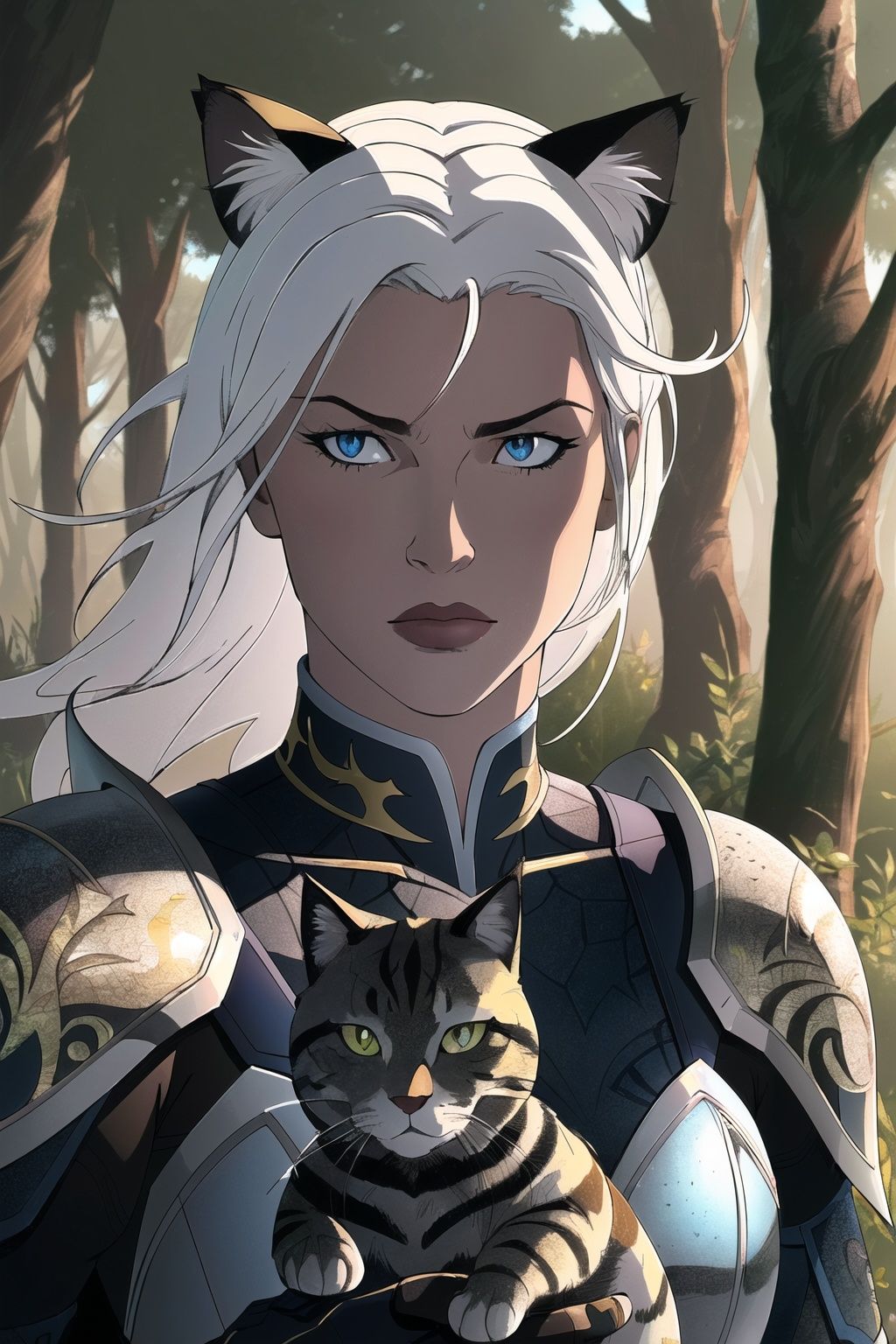 girl holding cat,  cat ears,  chibi on Tensor.Art