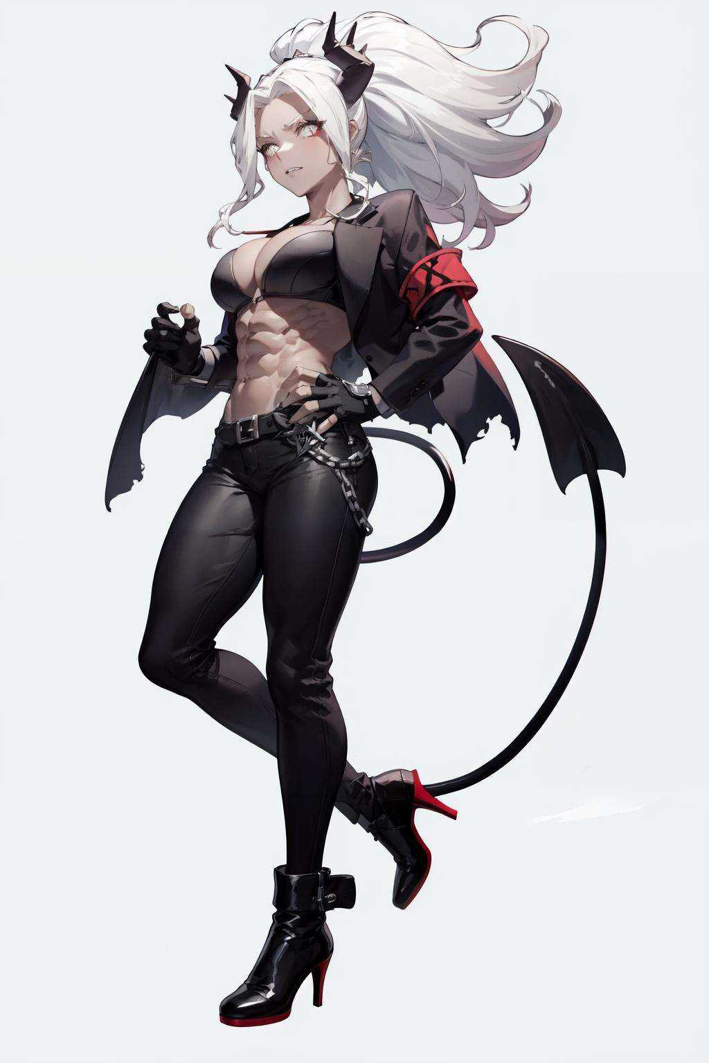 judgement(helltaker),  black horns,  white hair on Tensor.Art