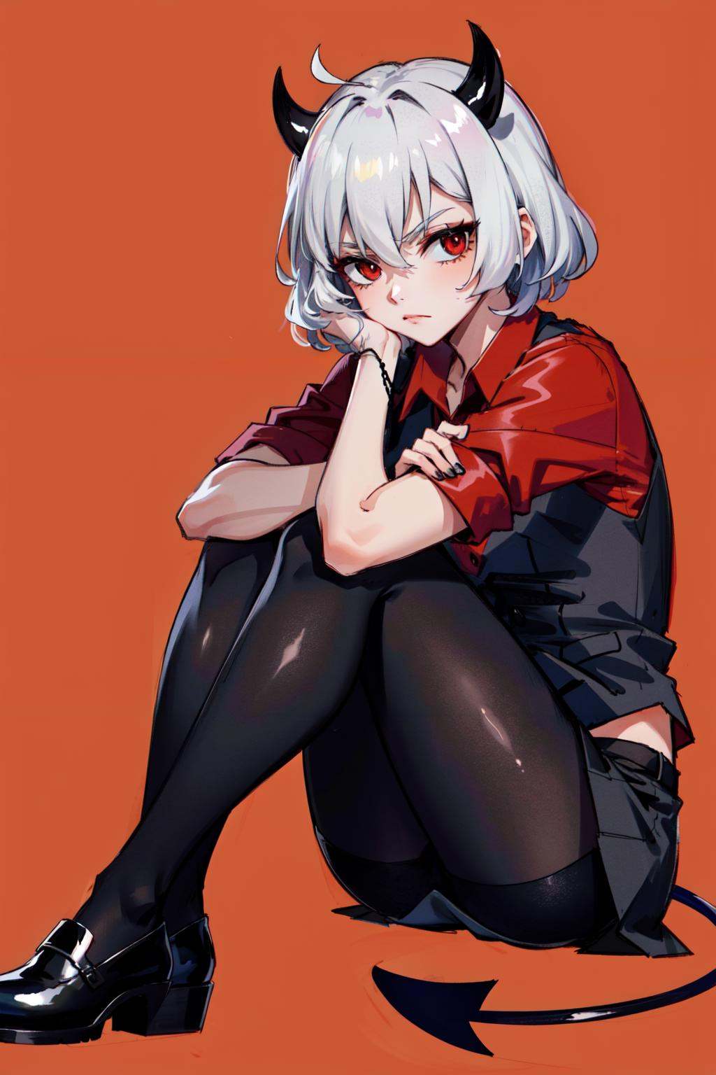 malina(helltaker),  crossed arms,  black horns on Tensor.Art