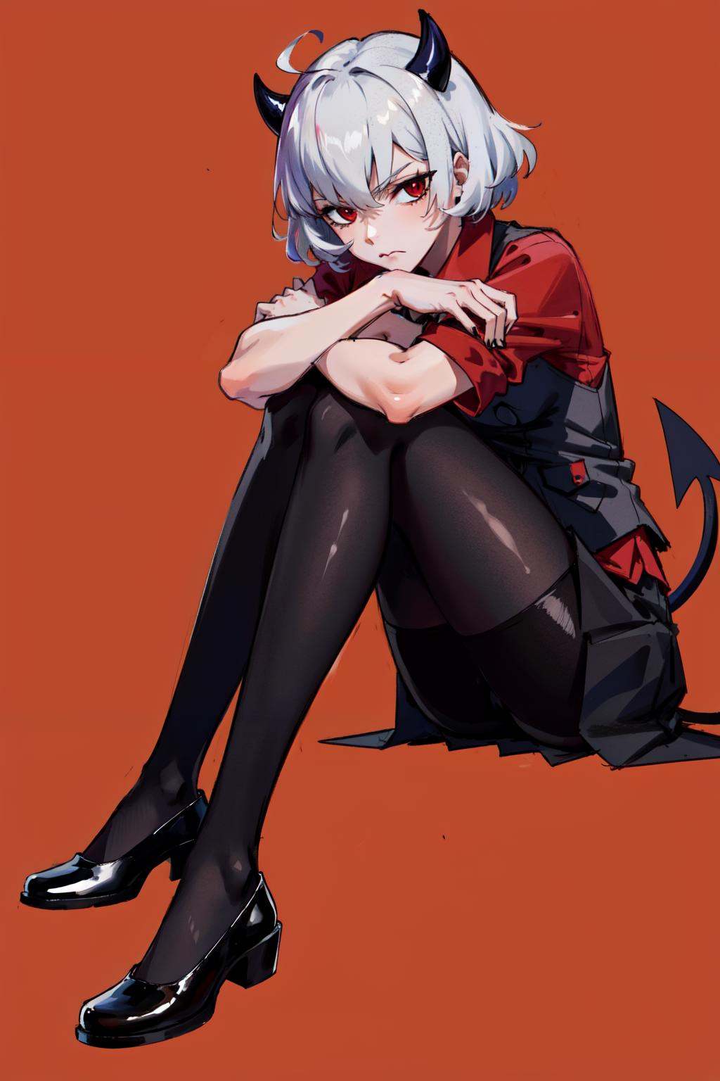 malina(helltaker),  crossed arms,  black horns on Tensor.Art