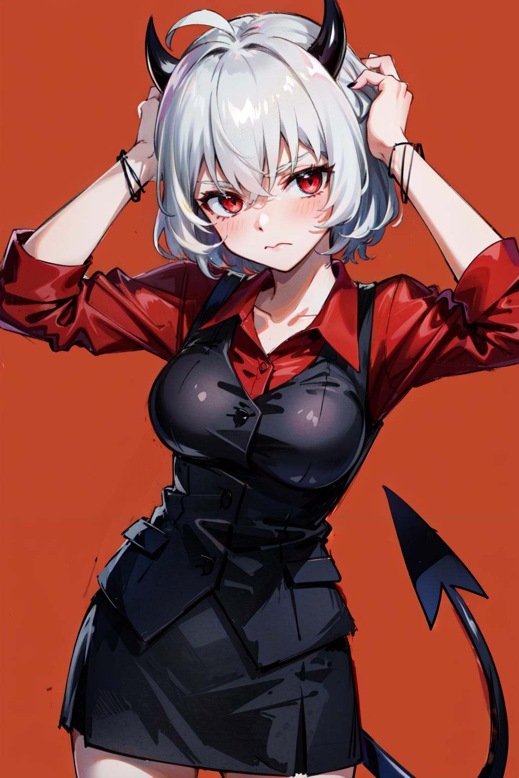 malina(helltaker),  large breasts,  black horns on Tensor.Art