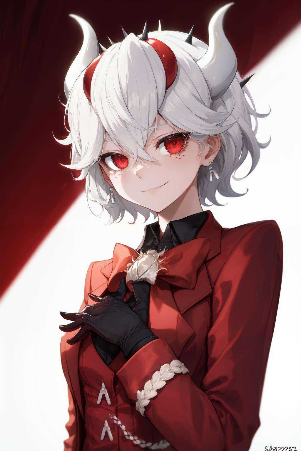 beelzebub(helltaker),  red bowtie,  white background on Tensor.Art