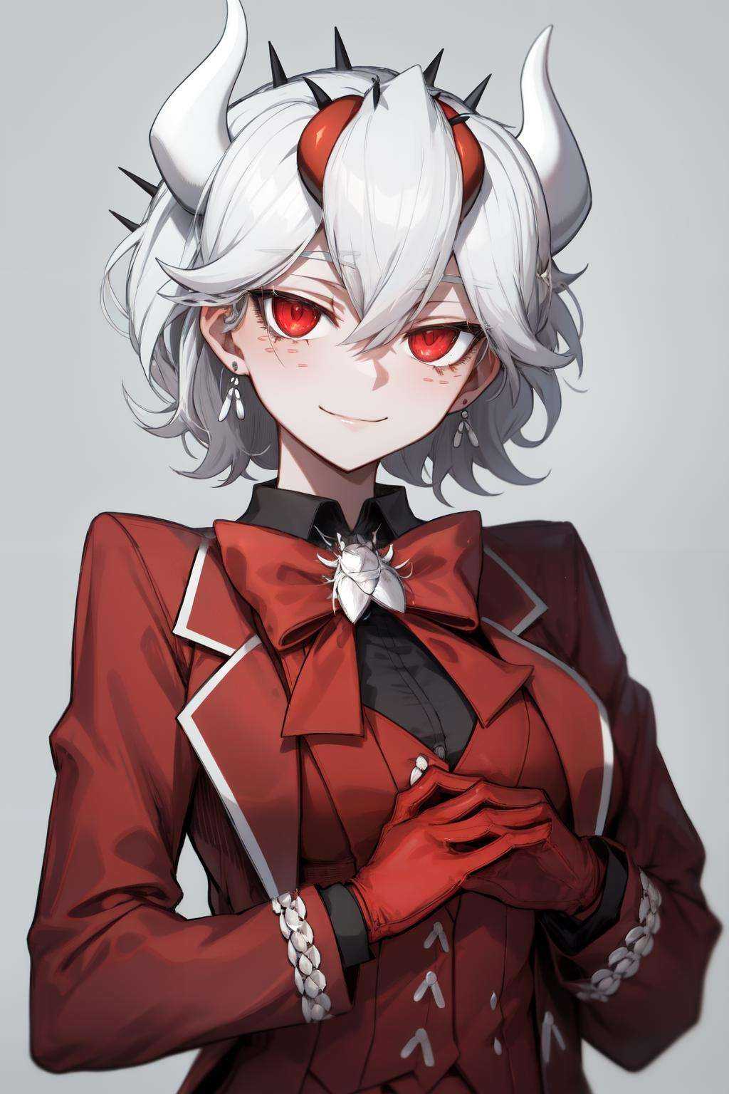 beelzebub(helltaker),  red bowtie,  white background on Tensor.Art