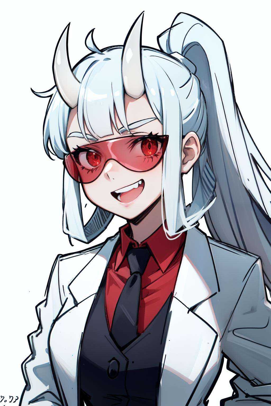 loremaster(helltaker),  formal,  white hair on Tensor.Art