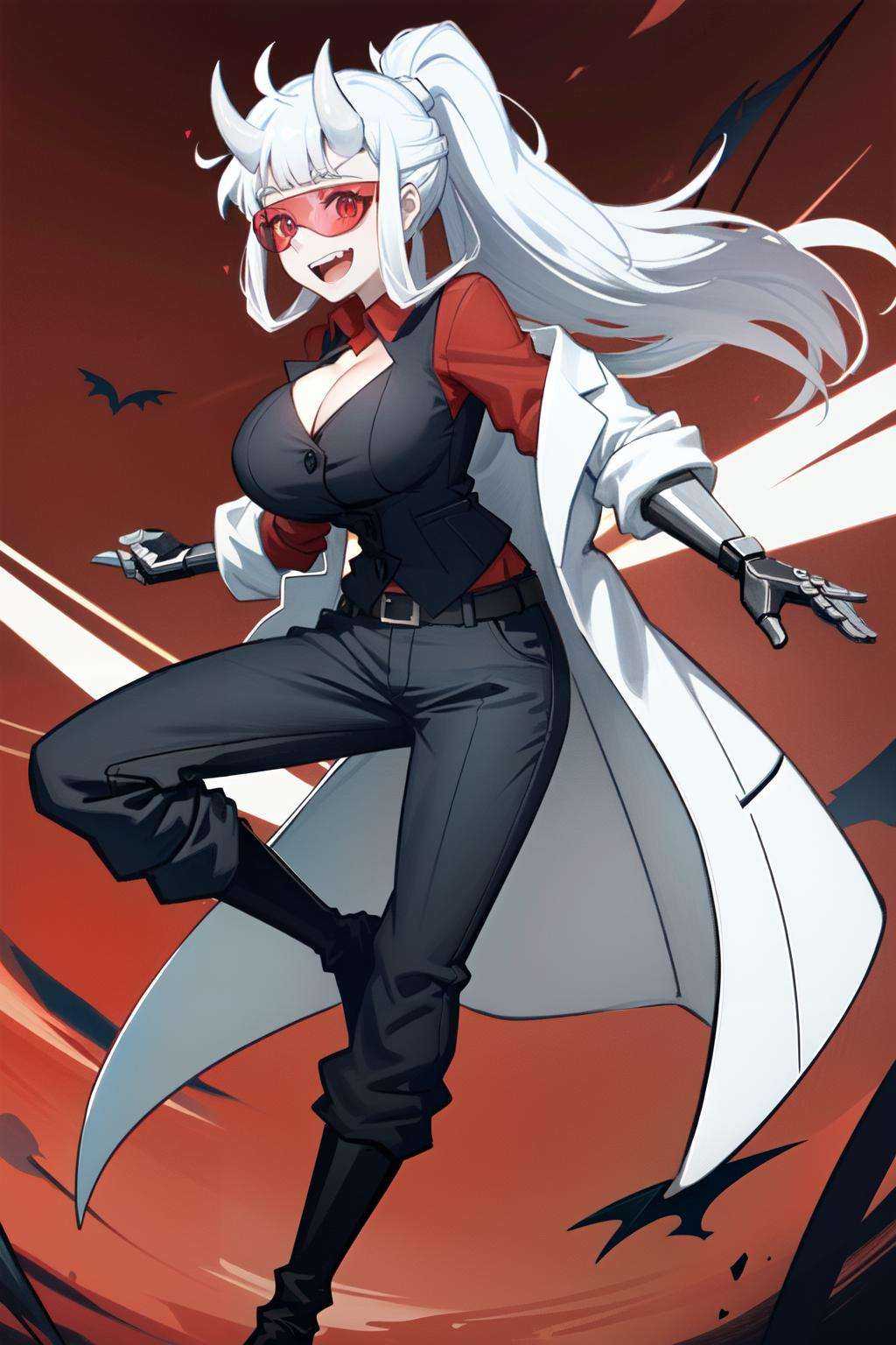 loremaster(helltaker),  huge breasts,  black footwear on Tensor.Art