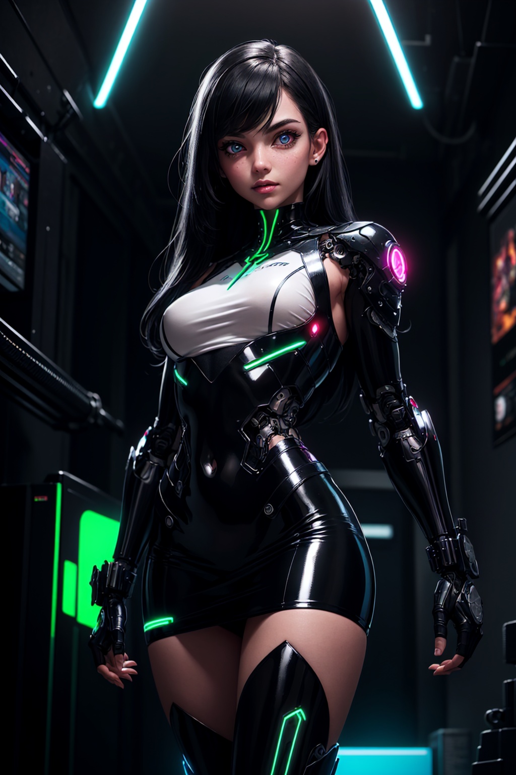 full body of cyborg lady,  cybernetic jaw,  mechanical parts on Tensor.Art