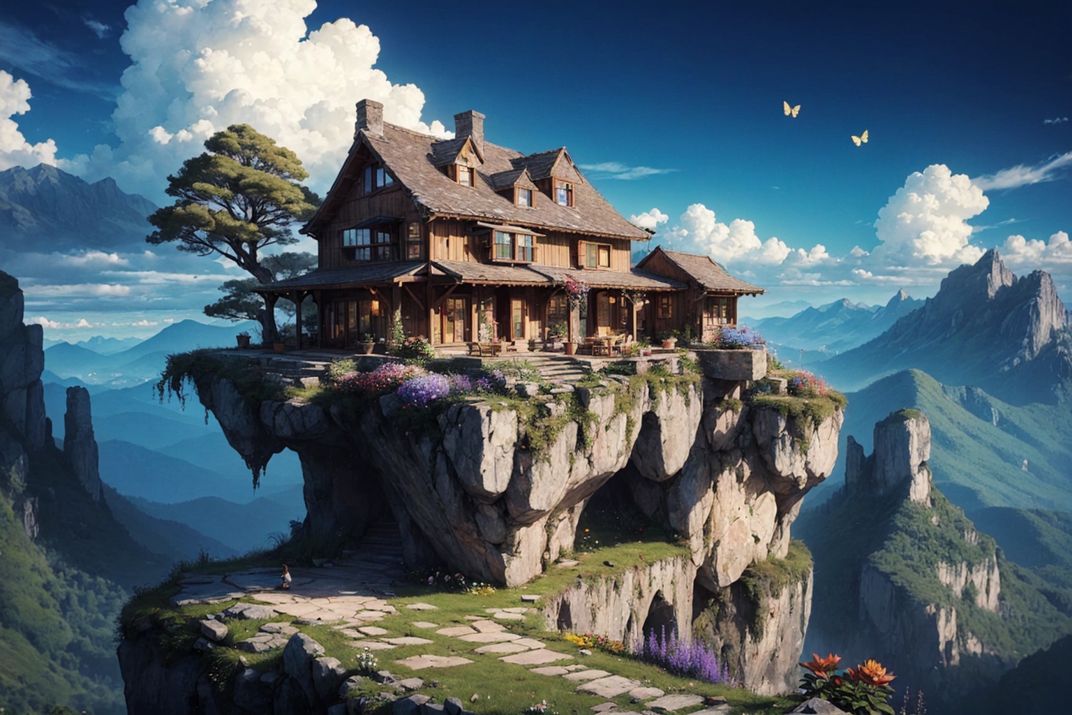 a villa on a high mountain cliff,  shell element,  crazy curve on Tensor.Art