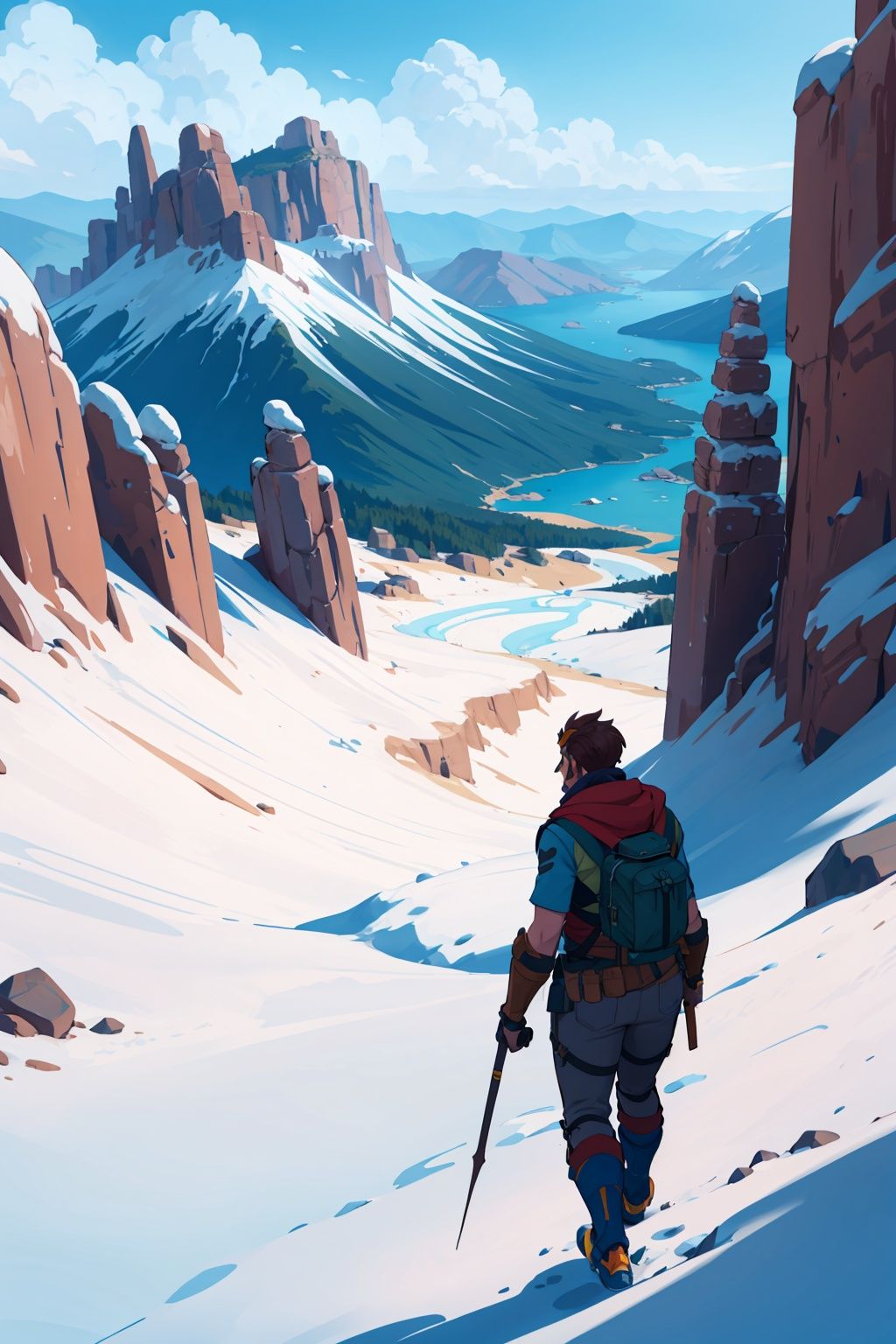 (thick lineart style1.1) an adventurer in the moiuntains. scenery by Zorc on Tensor.Art