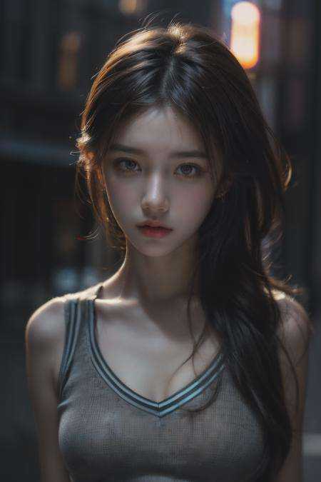 1girl, (looking at viewer:1.2), detail face,  (a girl standing, rending on cgsociety, black shadows, streaming, new york backdrop), romanticism, atmospheric, (RAW photo, best quality), (realistic, photo-realistic:1.3), masterpiece, an extremely delicate and beautiful, extremely detailed,