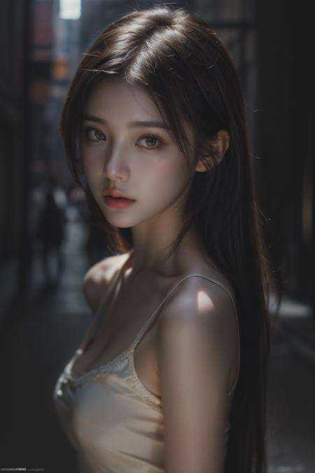 1girl, (looking at viewer:1.2), detail face,  (a girl standing, rending on cgsociety, black shadows, streaming, new york backdrop), romanticism, atmospheric, (RAW photo, best quality), (realistic, photo-realistic:1.3), masterpiece, an extremely delicate and beautiful, extremely detailed,