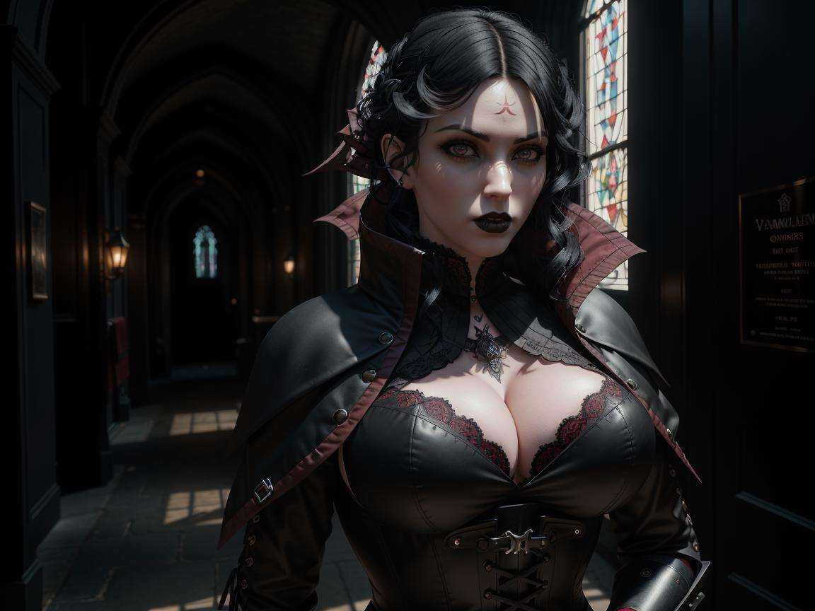 masterpiece,  hyperrealistic,  highly detailed 3d render of (Goth woman [Vampire|Assassin] from the 1800s on Tensor.Art