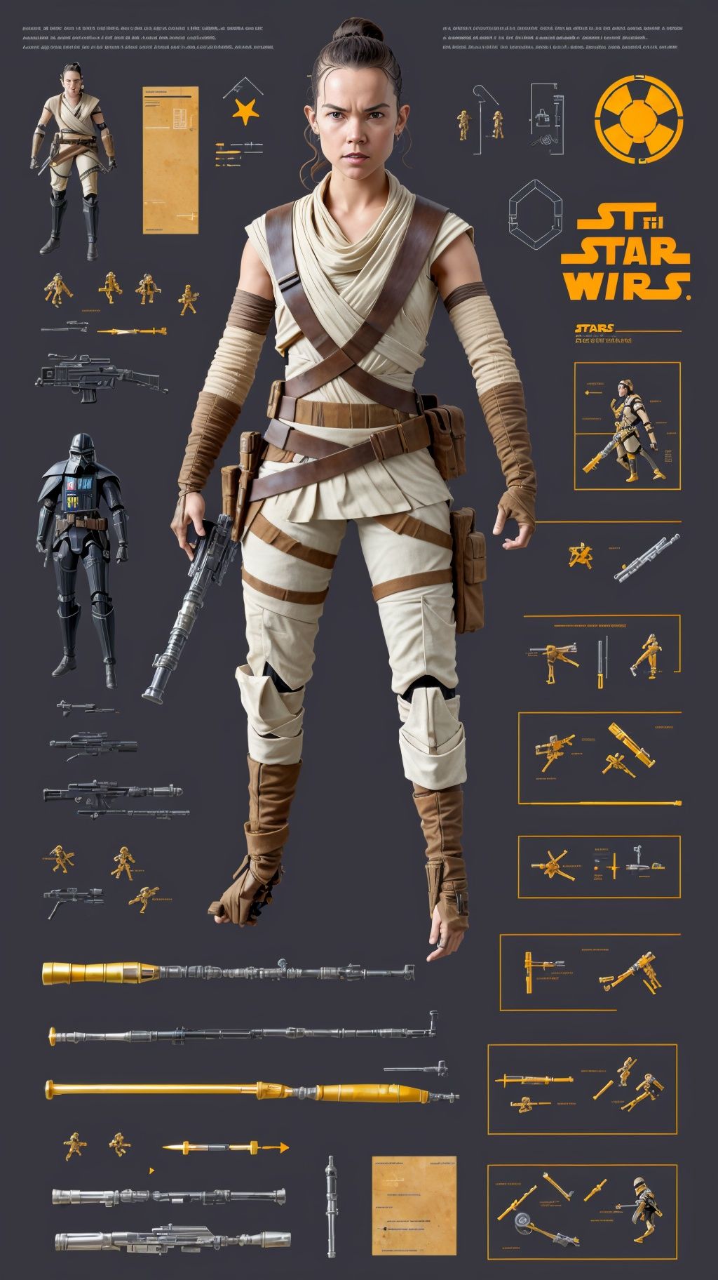 (ActionFigureQuiron style),  solo,  Rey (Star Wars): Rey's desert scavenger outfit on Tensor.Art