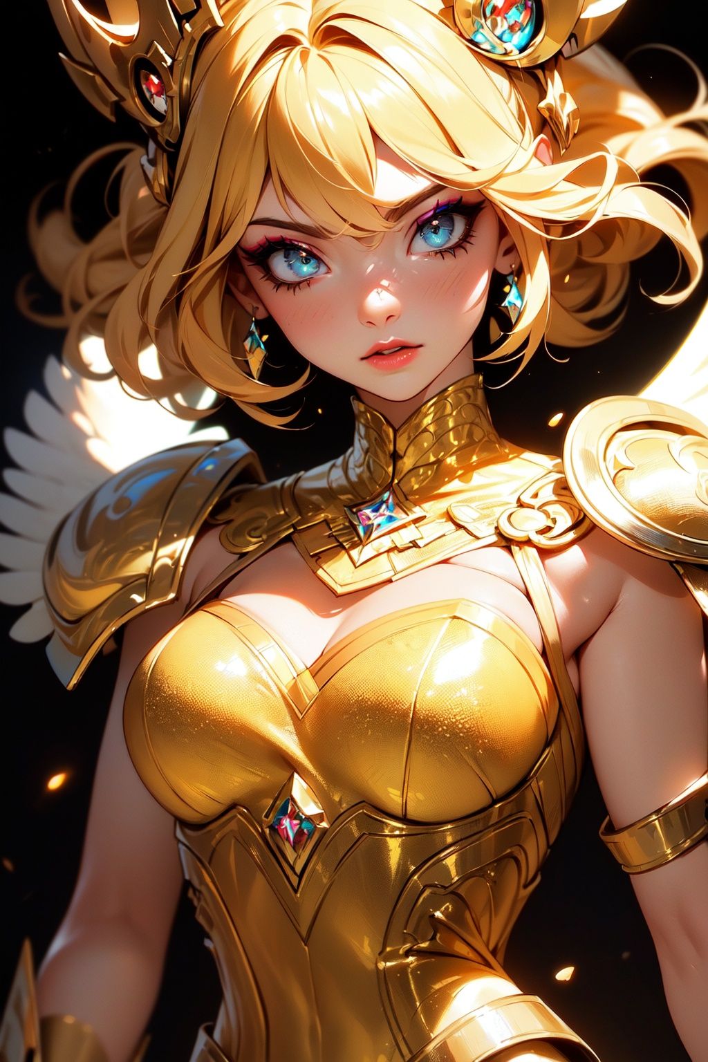 (Masterpiece:1.2), best quality, (illustration:1.2), enticing,(Masterfully crafted Glow, lens flare), (ultra-detailed), hyper details, (delicate detailed), (intricate details), (cinematic light, best quality Backlights), clear line, solo female, solo female, perfect body, (1girl), bioluminescent hair, glowing eyes, slightly close eyes, fantasy, (Dynamic:1.2), ((makeup)), high contrast, (best illumination, an extremely delicate and beautiful), ((cinematic light)), colourful, powerful, (Cinematic masterpiece), photoshoot, Fate Grand Order, mythic, splashes of colour, absolutely eye-catching, ((colourful paint splashes on background, dulux,)), ((caustic)), dynamic angle, beautiful detailed lights, (Captivating),(Intricately Detailed Cinematic Golden Colosseum:1.1), ambient occlusion, ambient light, ray-traced reflections, intricately detailed glint blade phalanx, subsurface scattering, (glint blade phalanx:1.2)
