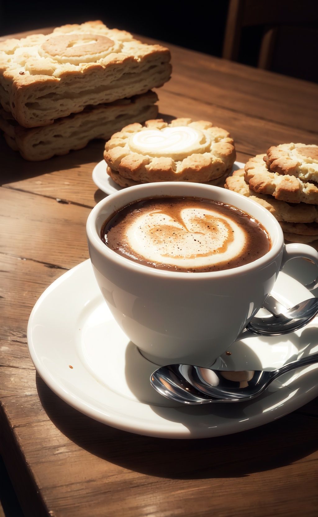 food photography,  cup of coffee,  biscuits on Tensor.Art