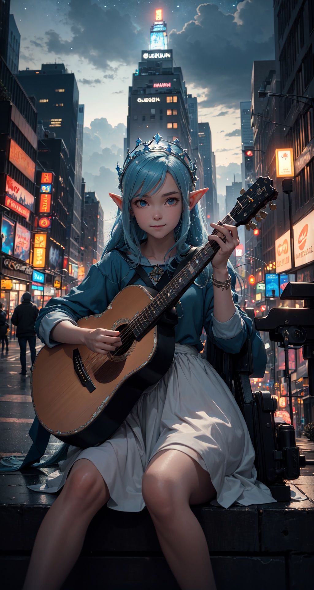 masterpiece,  best quality,  the cloud elf queen busks on the streets of new york on Tensor.Art