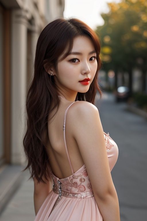 official art, unity 8k wallpaper, ultra detailed, beautiful and aesthetic, beautiful, masterpiece, best quality, (photorealistic:1.3), (realskin:1.3), (1girl, 18 y.o. gorgeous beautiful sexy korean women:1.1), (kpop idol, korean mixed), sexy dress, ornate decoration, blush, makeup, red lips,, SilverSapphireAI, outdoors, sunlight, looking at viewer, 