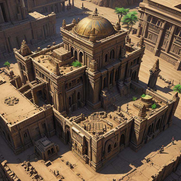 scernery,  Ancient Egyptian Art steampunk Gleaming Dynamic Lighting Godot Engine Tranquil High Dynamic Range Aerial View b...