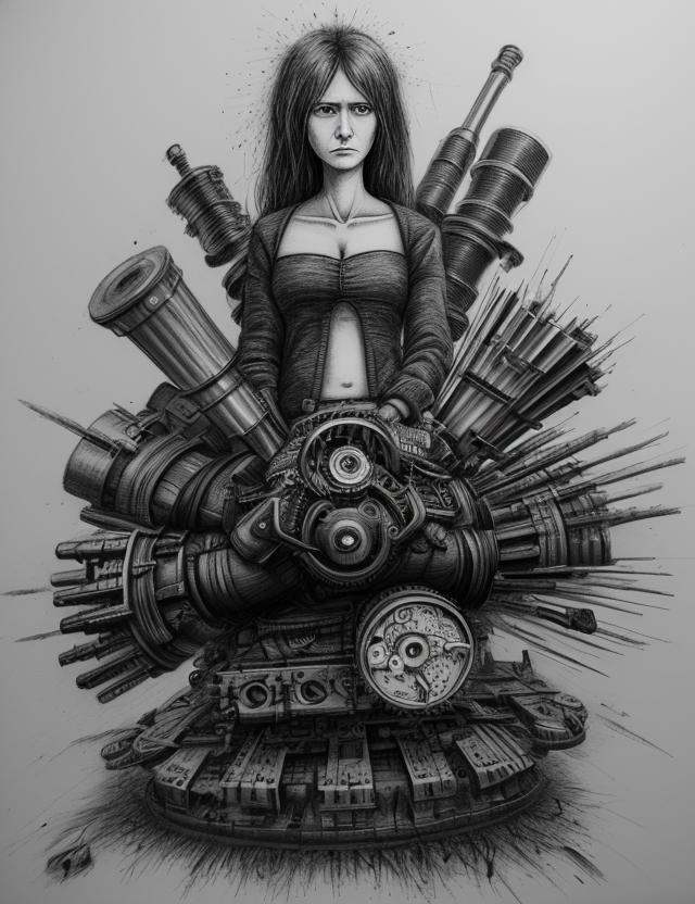 woman,  clothed,  Neo - Expressionism Tender Toon Shading Decima Engine Surreal Charcoal Drawing Exploded View on Tensor.Art
