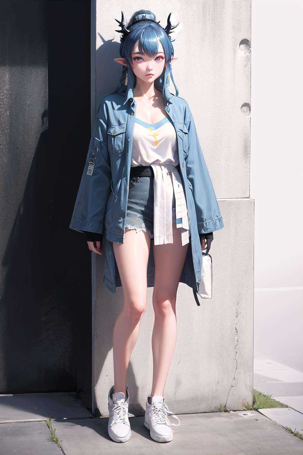 ak_ling,  full body,  choose a casual and minimalist t-shirt dress in a solid color on Tensor.Art