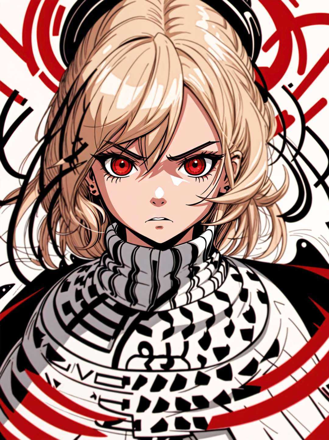 serious emotion,  a girl,  red eyes on Tensor.Art