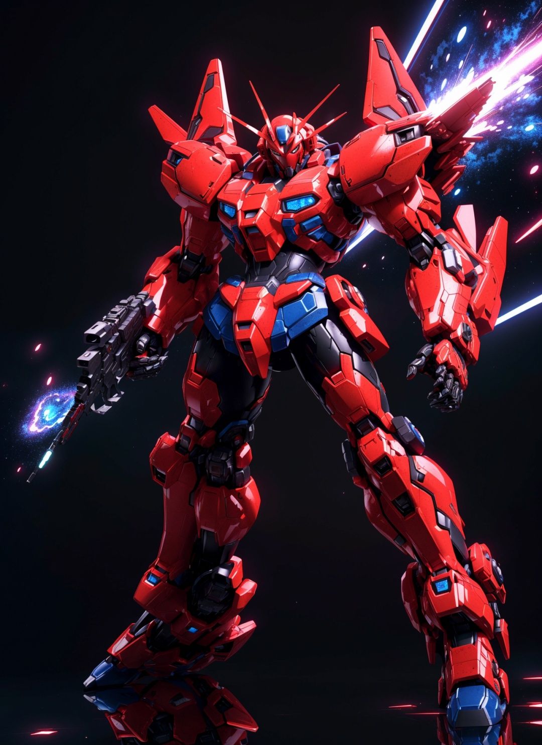 (red and black mecha),  gundam,  holding rifle on Tensor.Art