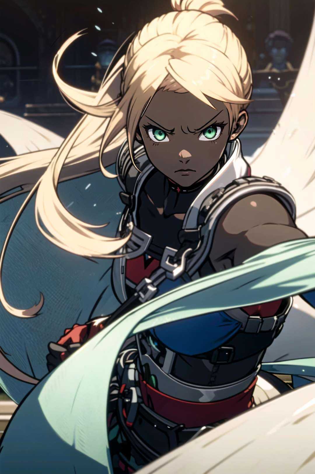 serious,  a battle girl,  green eyes on Tensor.Art