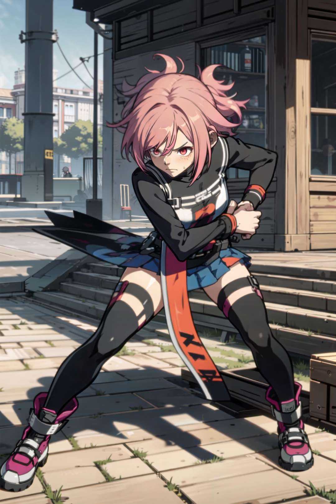 serious,  a battle girl,  red eyes on Tensor.Art