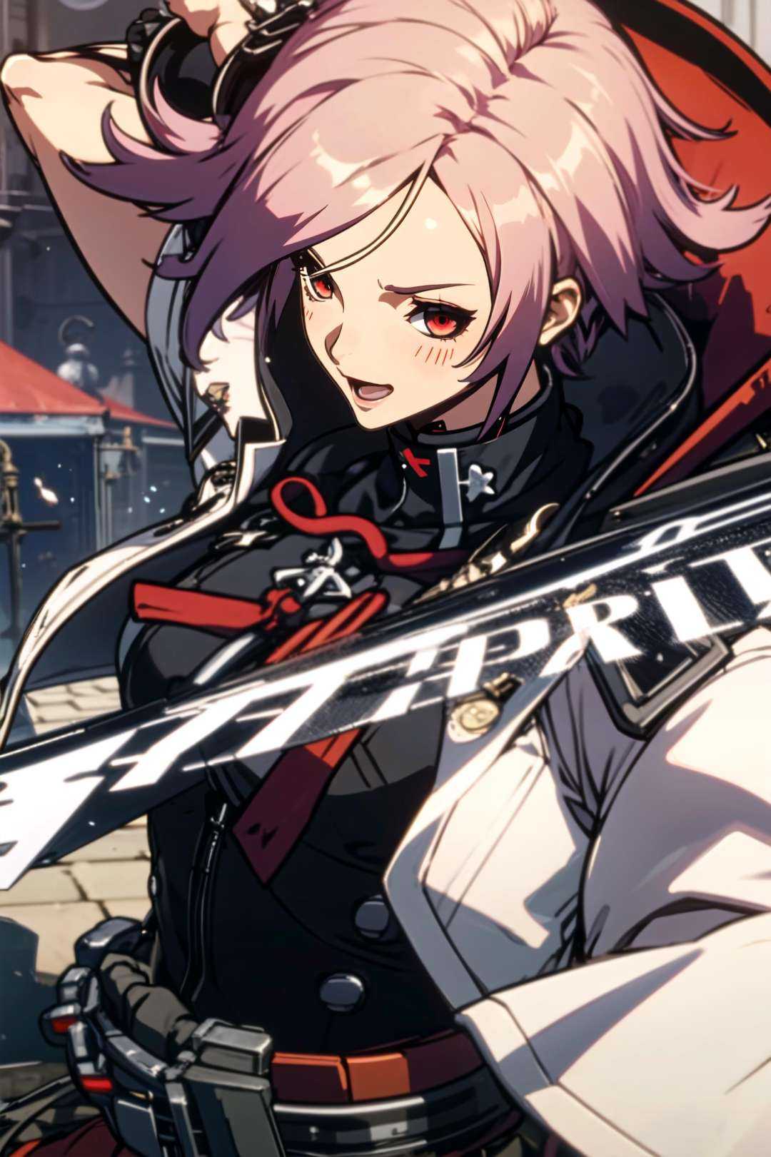 happy,  a battle girl,  red eyes on Tensor.Art