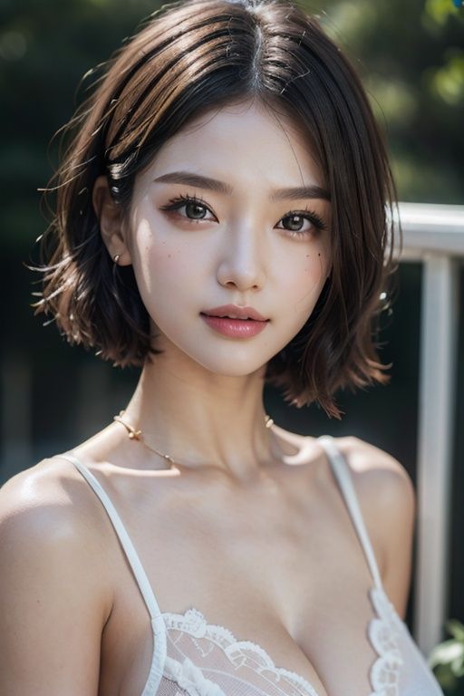 Masterpiece, Best quality, Original realism, Smile, Beautiful girl, Cute, Short hair, Big breasts, Depth of field, high resolution, Ultra detail, Very detailed eyes and face, Sharp pupils, Realistic pupils, Sharp focus, Movie lighting,1girl,MIX4,Virtual doll