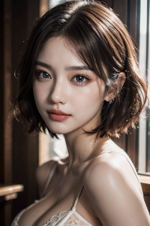 Masterpiece, Best quality, Original realism, Smile, Beautiful girl, Cute, Short hair, Big breasts, Depth of field, high resolution, Ultra detail, Very detailed eyes and face, Sharp pupils, Realistic pupils, Sharp focus, Movie lighting,1girl,MIX4,Virtual doll