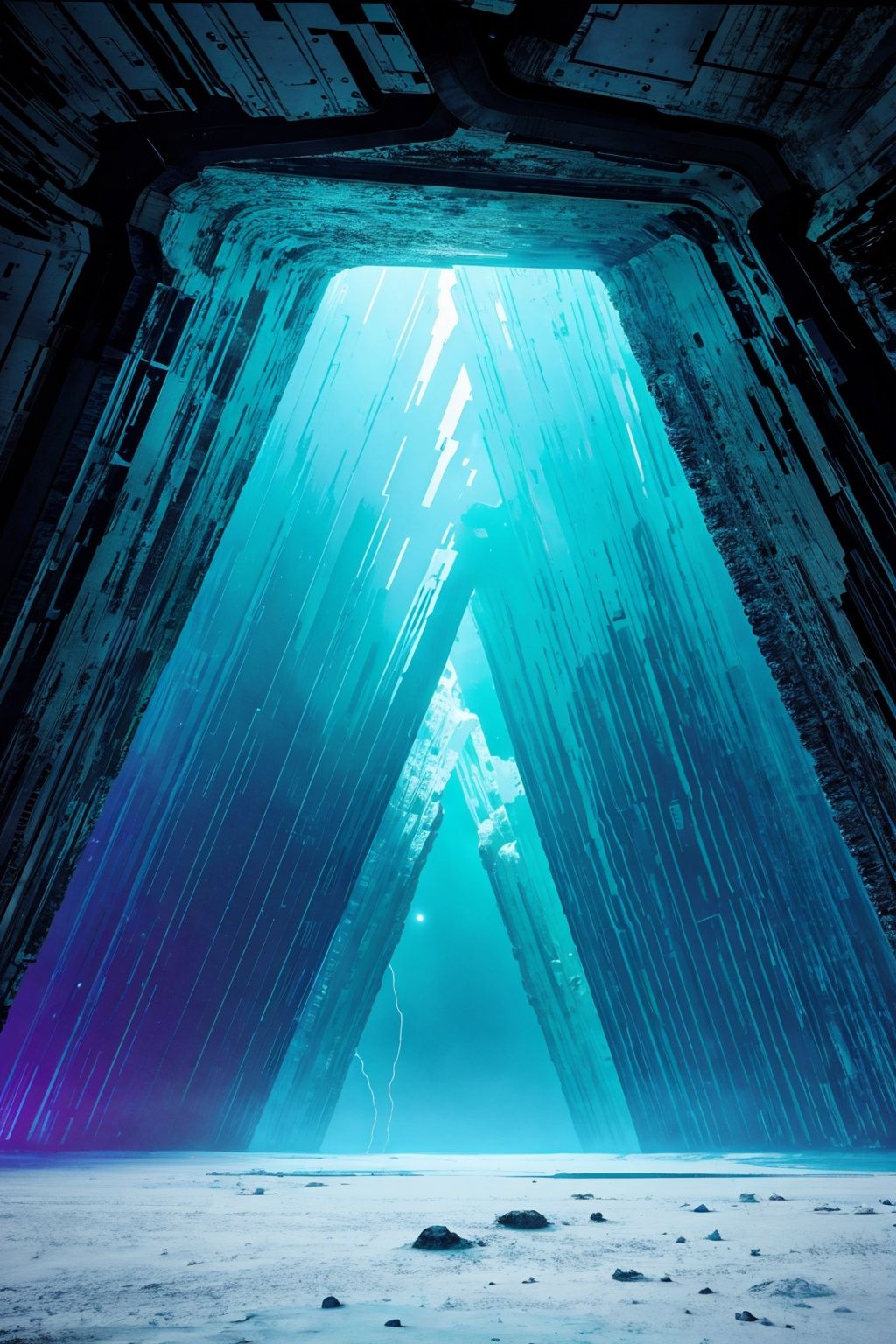 extraterrestrial-environment, immense-crystals, oppressive-ambience, alien-storms, vertical,layout, captivating-vistas, vivid-textures, dramatic-shadows, popular-on-artstation, prize-winning-image, Sony-Alpha-7R-IV, 8k-quality, tranquil, no-humans, otherworldly-horizon, crystal-forest, electric-haze, contrasting-colors, shifting-sky
