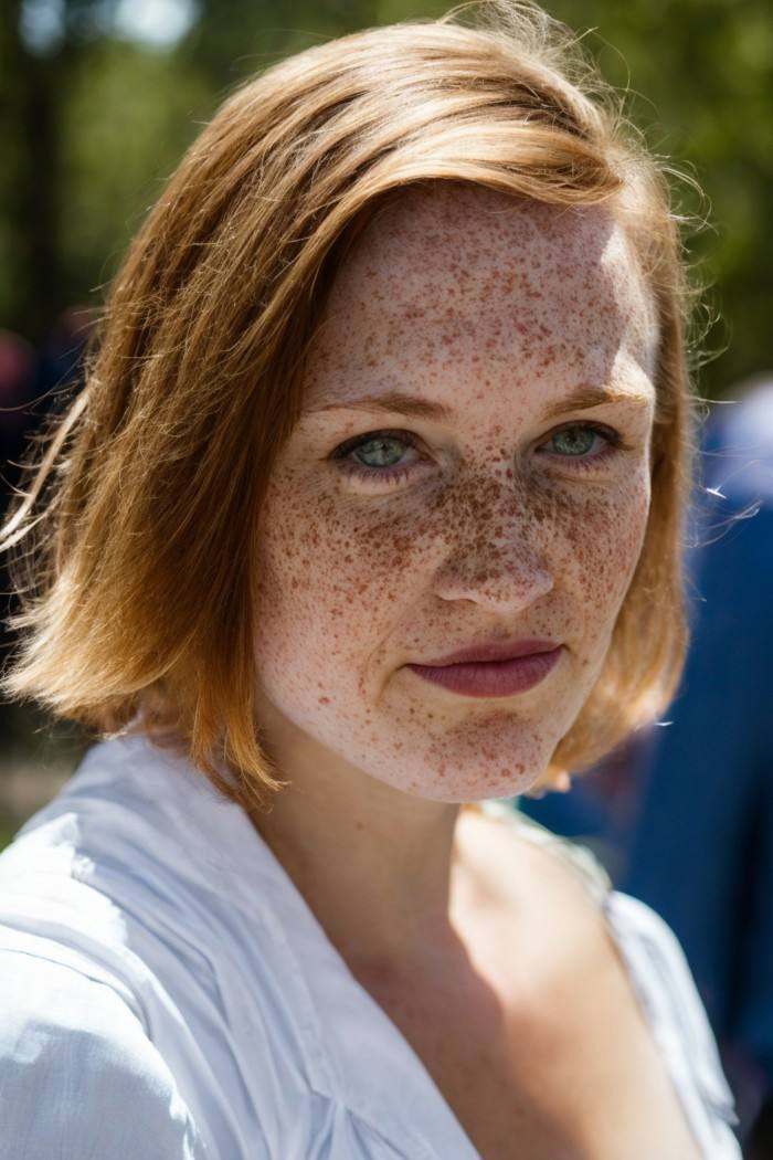 photo of a woman,  Scottish,  freckles on fair skin on Tensor.Art