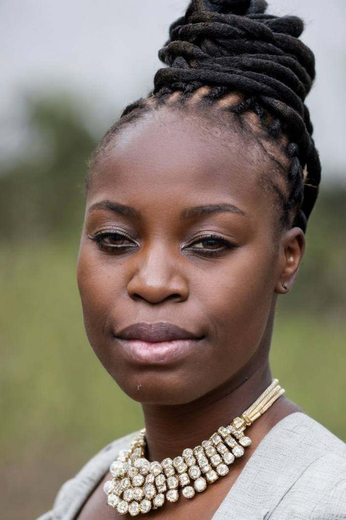 photo of a woman,  Zimbabwean,  braids in elaborate updo on Tensor.Art