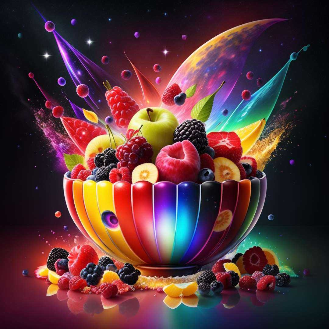 galaxy made out of mix fruit and berries,  splashing,  RGB on Tensor.Art