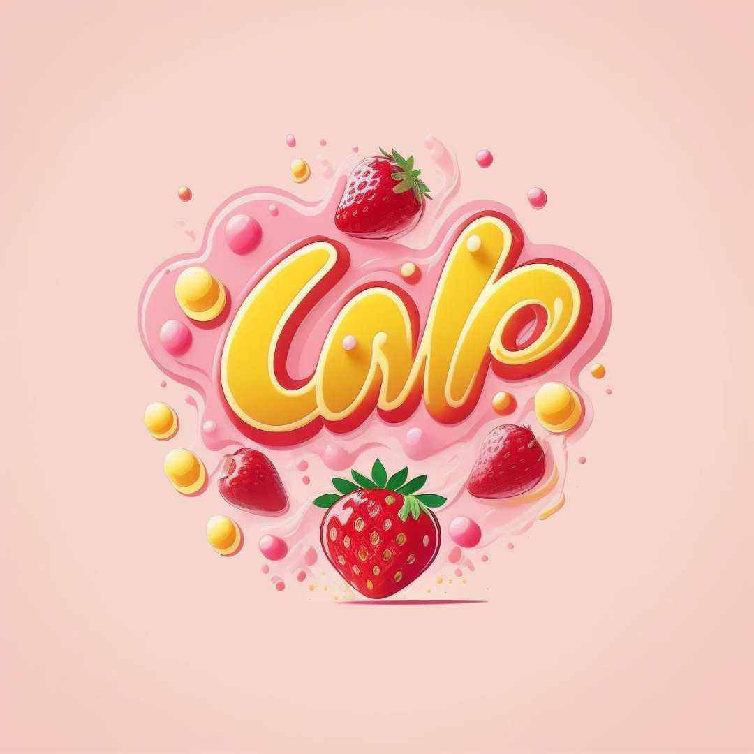 a simple modern cartoon style professional quality vector logo for Strawberry Champagne using lots of pink and other brigh...