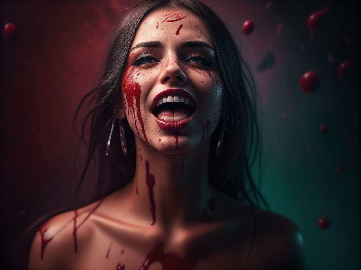 woman portrait shot,  splash of blood,  thick blood everywhere on Tensor.Art