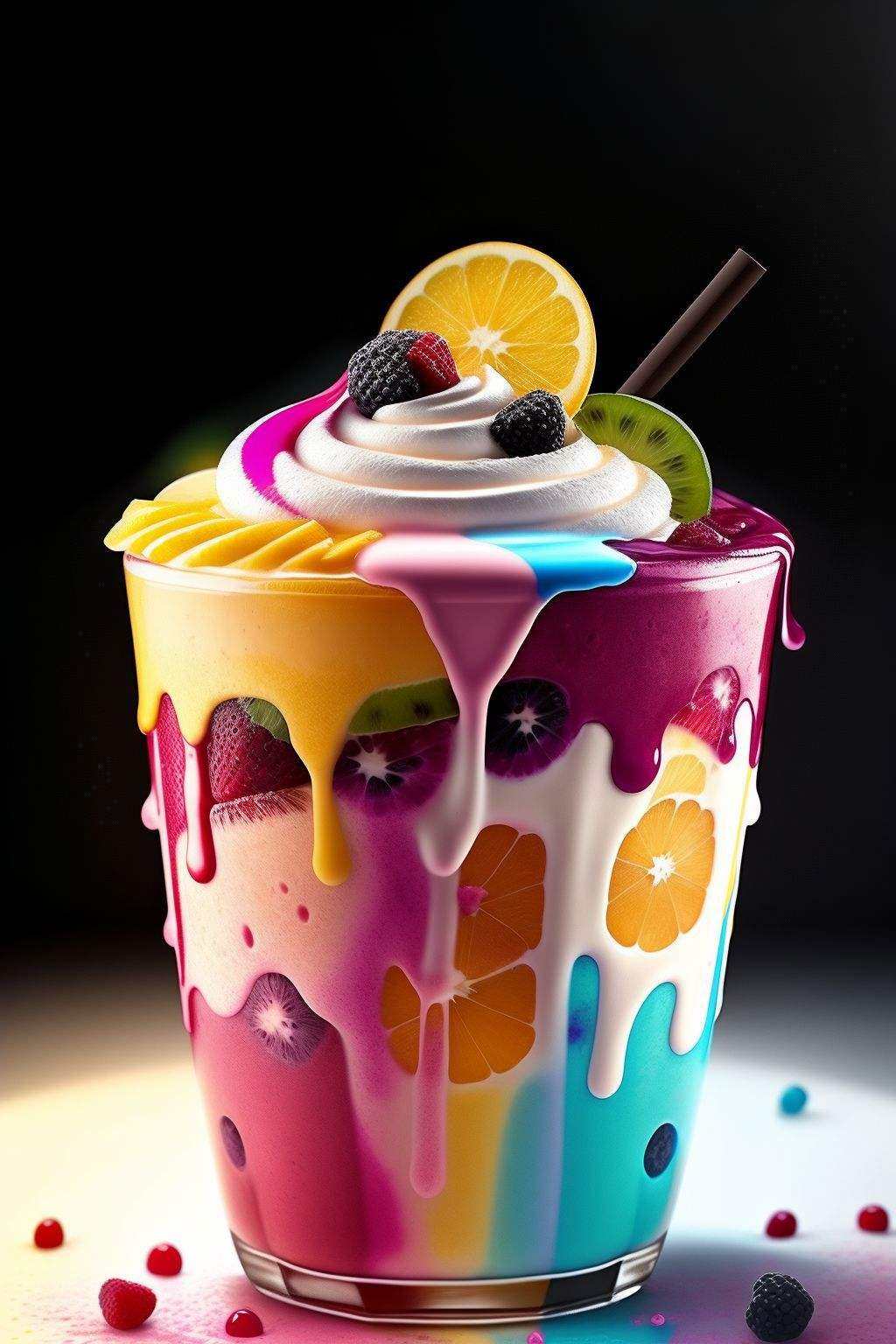mixed fruit milkshake π hyper realistic,  dramatic lighting on Tensor.Art