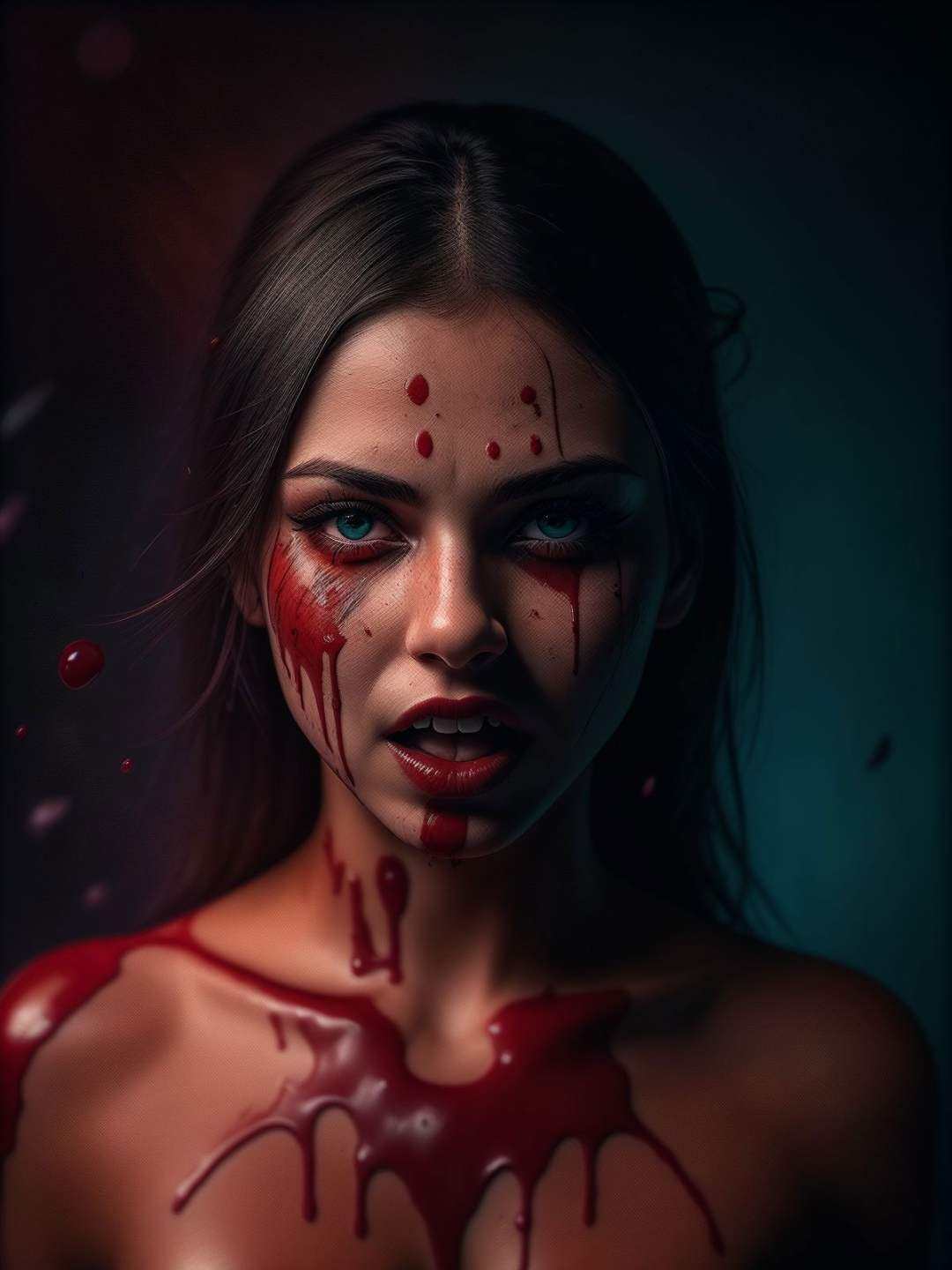 woman portrait shot,  splash of blood,  blood everywhere on Tensor.Art
