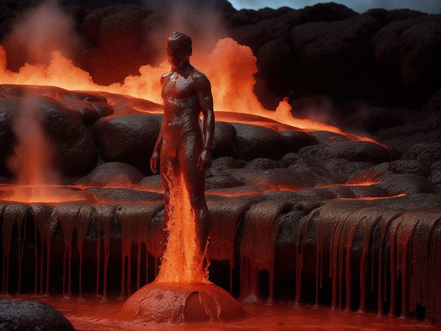 body men rising out of molten lava,  arms reaching up,  lava splash on Tensor.Art