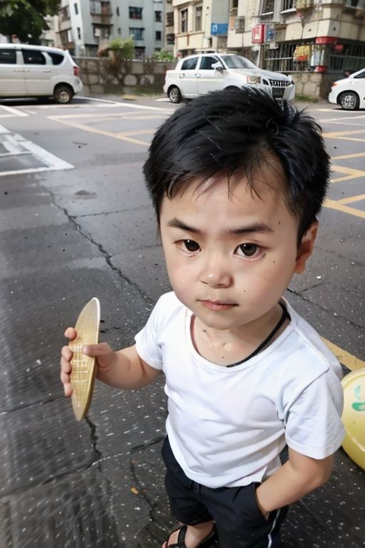 a little boy that is standing in the sand with a frisbee in his hand and people in the background, beach, Adrian Zingg, mannerism, a photocopy， <lora:ming-10:0.8>