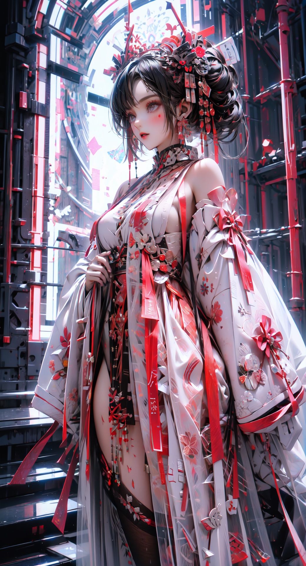masterpiece, detailed, high quality, absurdres, nakedtape, 1girl, solo, cowboy shot, thighhighs, detached sleeves,, <lora:EMS-14984-EMS:0.8>, <lora:EMS-14486-EMS:0.5>, <lora:EMS-14488-EMS:0.7>, <lora:EMS-15622-EMS:0.5>