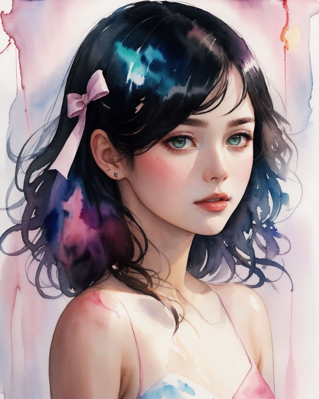 watercolor,  a beautiful woman,  shoulder on Tensor.Art
