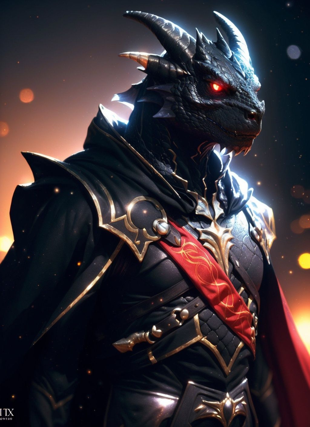 black dragonborn,  solo,  red eyes on Tensor.Art