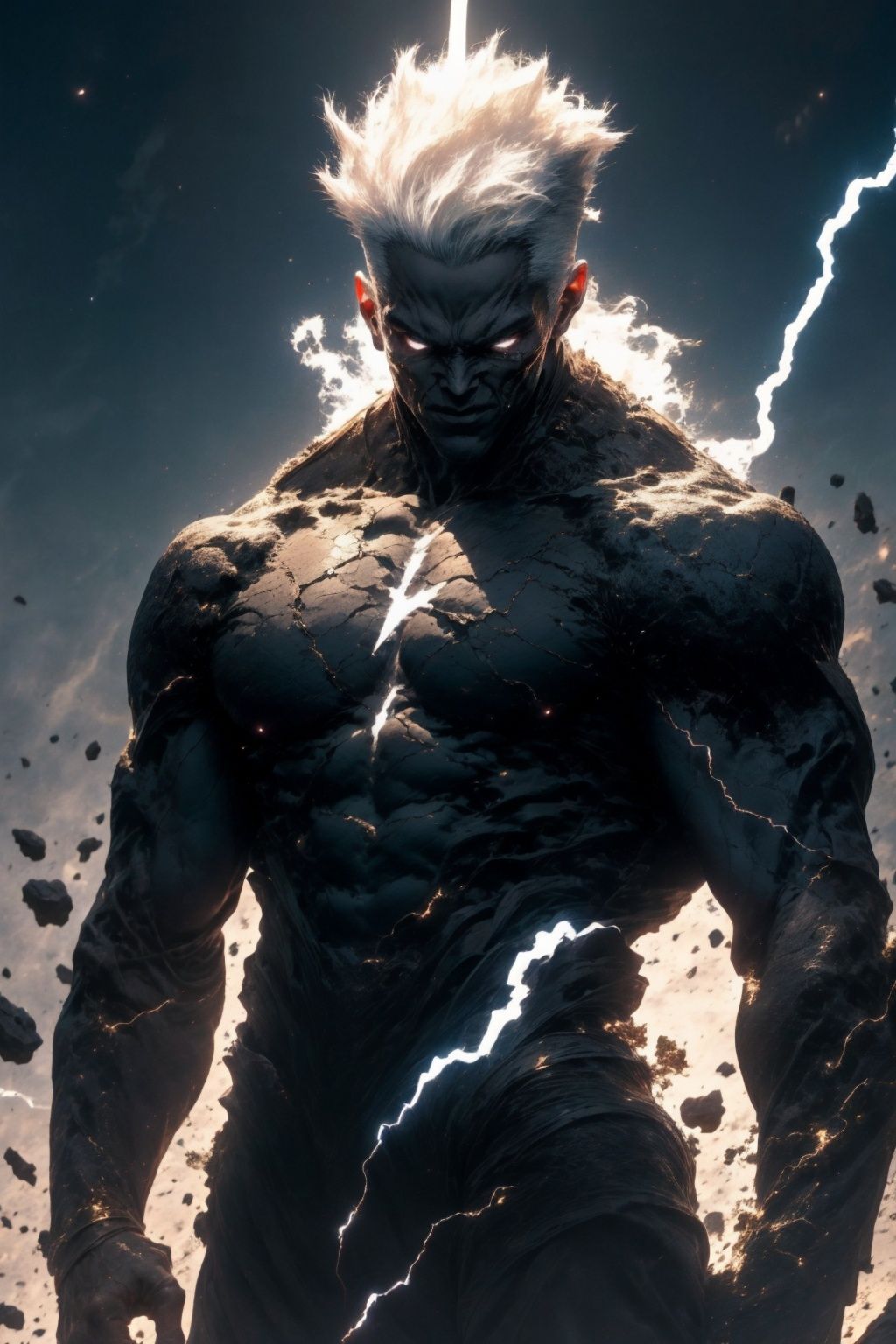 black humanoid made of rock,  upper body,  barechested on Tensor.Art