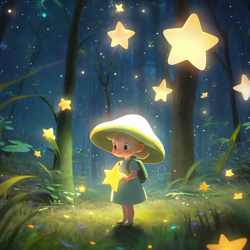 squirmle,1girl,star,starlight,forest,grass,mushroom,nights,surrounded by shining stars,<lora:star:1>,best quality,masterpiece,illustration,an extremely delicate and beautiful,extremely detailed,CG,unity,8k wallpaper,Amazing,finely detail,masterpiece,best quality,official art,extremely detailed CG unity 8k wallpaper,